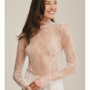 Watters Sheer Lace Top in Cream. Bridal